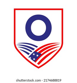 Letter O American Agriculture Logo Template. Usa Agriculture Logotype On Alphabet O Concept