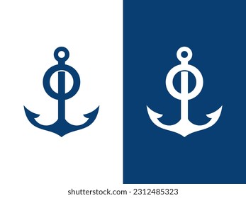 Letter O with anchor logo vector template