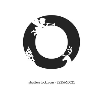 letter o and angel  deer   christmas tree  element for Christmas   New Year design  isolated vector image in simple style