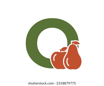 letter o with apple and pear. creative fruit alphabet logo. gardening and harvest design. isolated vector color image