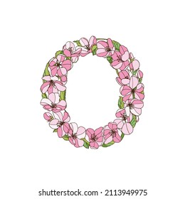 Letter O of apple tree flowers. Vector alphabet