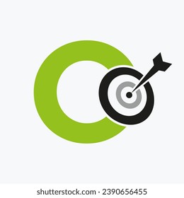 Letter O Arrow Target Logo Combine with Bow Target Symbol