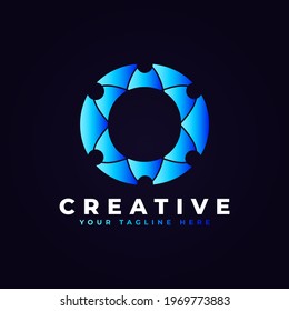 Letter O Atom connectivity logo. Usable for Business, Science, Technology, Medical, Molecule, Network, Digital and Nature Logos.
