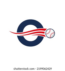 Concepto De Logotipo De Letra O Béisbol Con Plantilla De Vector De Icono De Béisbol En Movimiento