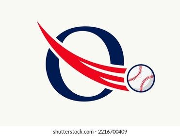 Letter O Baseball Logo Concept With Moving Baseball Icon Vector Template