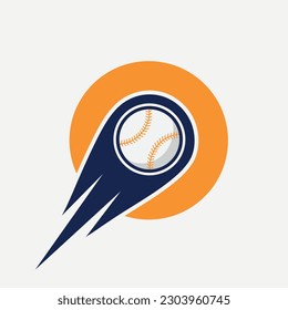 Letter O Baseball Logo Concept With Moving Baseball Icon Vector Template
