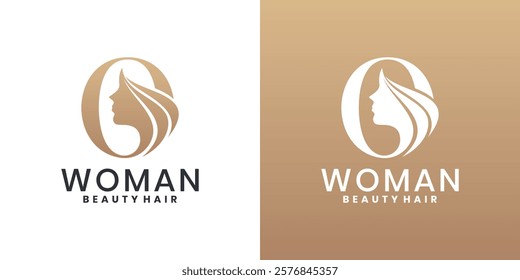 Letter O beauty face, woman hair salon logo design