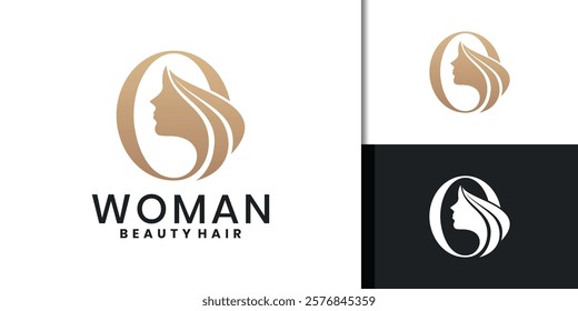 Letter O beauty face, woman hair salon logo design