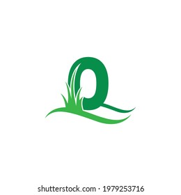 Letter O behind a green grass icon logo design vector template