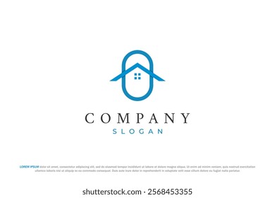 letter o and blue house minimal logo