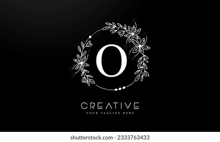 Letra O Flores Botánicas. Logotipo de letra del monograma de boda inicial. Logo de Circle Floral