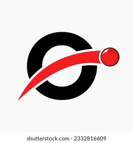 Buchstabe O Bowling Logo. Bowling-Ball-Symbol mit bewegtem Ball-Symbol