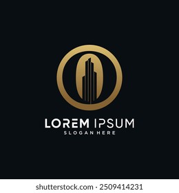 Ilustración vectorial de Plantilla de diseño de logotipo de letra o y edificio con concepto de círculo