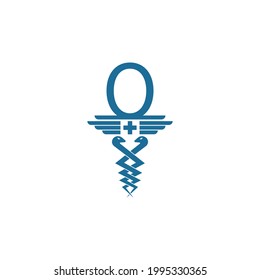 Letter O with caduceus icon logo design vector template