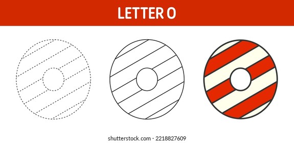 Letter O Candy Cane, tracing and coloring worksheet for kids