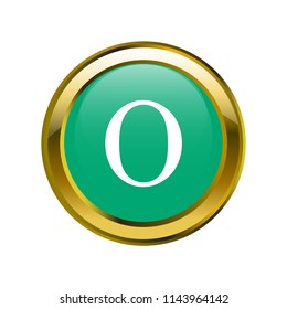 letter O capital letter classic in golden brooch with emerald blue color, editable vector