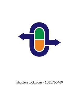 letter o capsule arrow shape logo vector