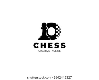 Letter O chess logo design with pawn and chess board