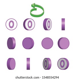 Letter O in circle rotation sequence sprite sheet on white background. Vector illustration.