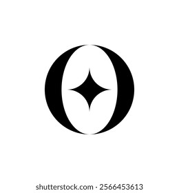 Letter O or circle and star logo design in a modern style. Black color on a white background. Vector illustration.