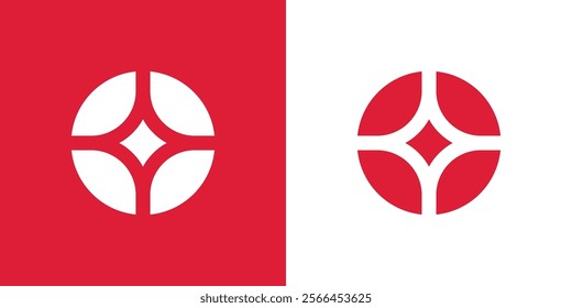 Letter O or circle and star logo design in a modern style. Red color. Vector illustration.