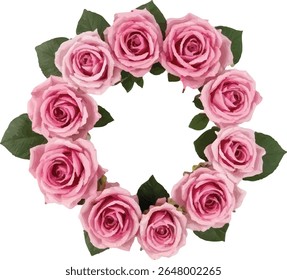 Uma letra "o" arranjo circular de rosas cor-de-rosa e folhas verdes forma uma bela coroa de flores, perfeita para um convite de casamento ou outra ocasião comemorativa.