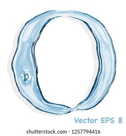 Letter O from clear transparent bluish water droplets. Vector EPS 8.