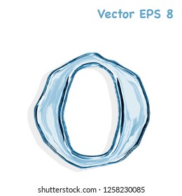 Letter o from clear transparent bluish water droplets. Vector EPS 8.