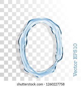 Letter o from clear transparent bluish water droplets. Vector EPS 10.