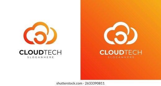 Letter O cloud logo design with modern orange gradient, tech and digital concept symbol