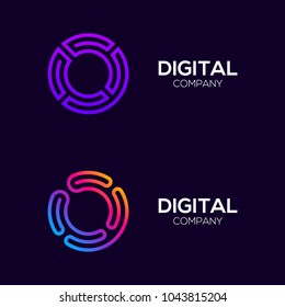 Letter O Colorful logotype with Three Line, Square and Circle shape Maze Labyrinth, Technology and Digital Connection Link concept for your Corporate identity