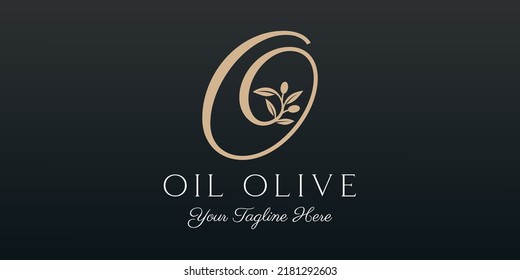 letter o combined twig Olive oil logo design template.