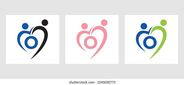 Letter O Community Logo Template. Teamwork, Heart, People, Family Care, Love Logo. Charity Donation Foundation Sign