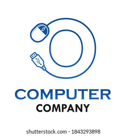 Letra o con la ilustración de la plantilla del logotipo del mouse del equipo.