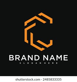 Diseño creativo del logotipo de la letra O con líneas hexagonales. Vector Premium