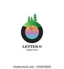 letter o creative logo illustration of a green nature tree vector design