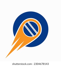 Letter O Cricket Logo Concept With Moving Ball Icon For Cricket Club Symbol. Cricketer Sign