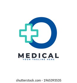 Letter O cross plus logo. Usable for Business, Science, Healthcare, Medical, Hospital and Nature Logos.