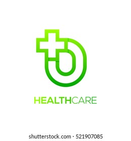 Letter O cross plus logo Green color,Medical healthcare hospital Logotype