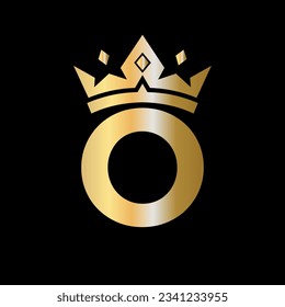 Letter O Crown Logo. Crown Logo on Letter O Vector Template for Beauty, Fashion, Star, Elegant, Luxury Sign