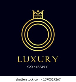 Letter O crown vector logo template. Design with gold color. Suitable for kingdom, fashion, font, alphabet. Vintage style.