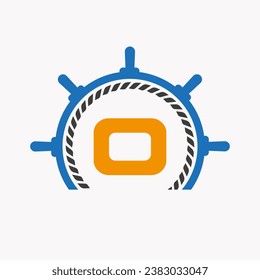 Letter O Cruise Steering Logo. Yacht Symbol, Ship Logotype, Marine Sign Template