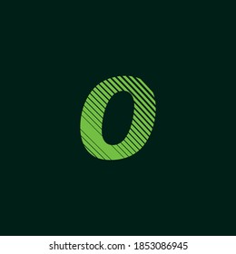 letter O cursive texture in green color with slanted lines, speed and movement