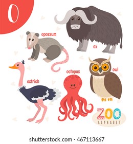 Letter O. Cute animals. Funny cartoon animals in vector. ABC book. Vector illustration