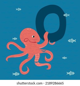 Letter O cute funny octopus