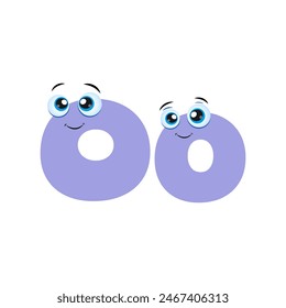 The letter O. Cute purple Letter O Cartoon Character With cute eyes. Symbol from the kids Alphabet Isolated on white background. Vector illustration.