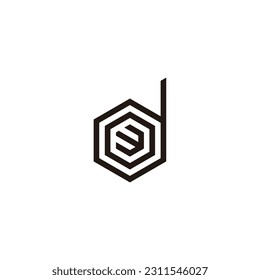 Letra o y d número 3 líneas hexagonales símbolo geométrico simple vector de logotipo