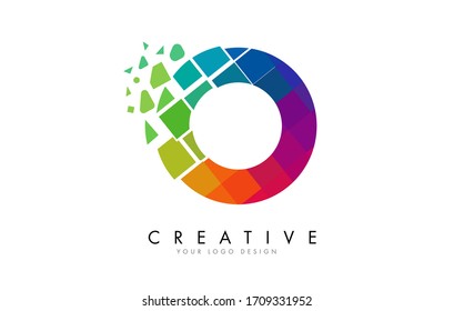 Letter O Design with Rainbow Shattered Blocks Vector Illustration. Pixel art of the O letter logo. 