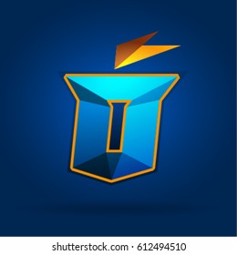 Letter O design shield. Heraldic design letter O, with a flag.