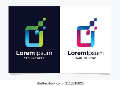 letter O digital logo with pixel concept